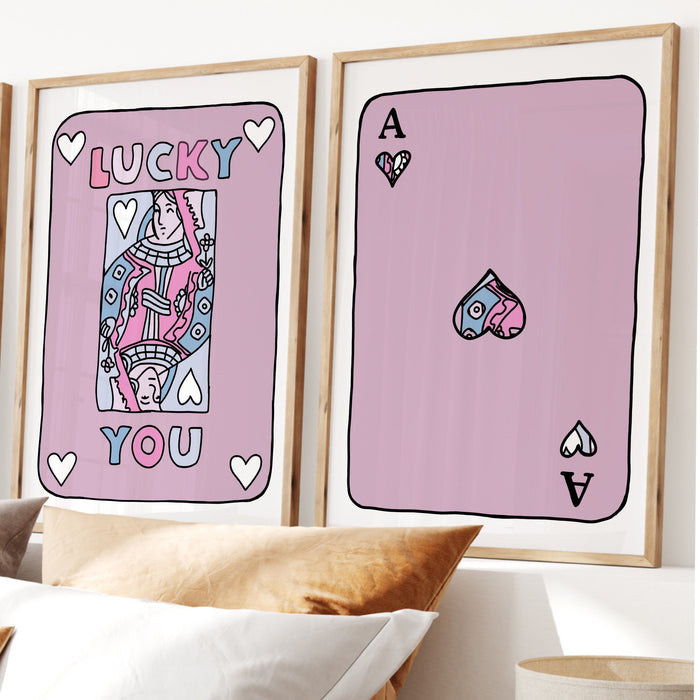 Trendy Retro Wall Art Set of 2,Retro Trendy Aesthetic Print,Lucky You Poster,Pink Print,Trendy Wall Art,Funny Art, Minimalist, Digital Art
