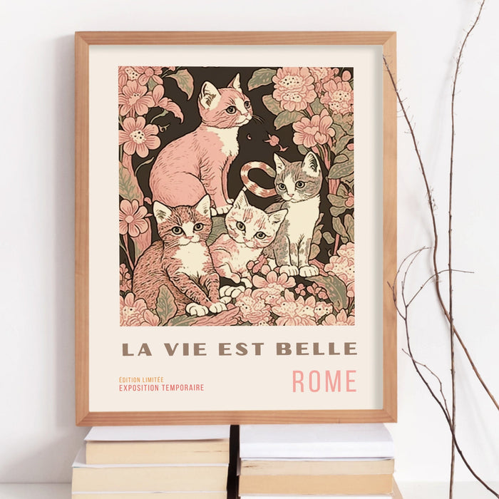 Set of 3, Cat Lovers Gift, French Travel Poster, Neutral Boho, Pink Art, Neutral, Retro, Liberty Cat Print, Printable Art, Digital Download,