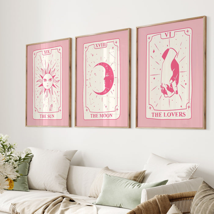 Trendy Retro Wall Art Bundle of 9, Retro Trendy Aesthetic Print,Lucky You Poster, Pink Cream Tarot Card Poster,Trendy Art,Funny Art, Digital