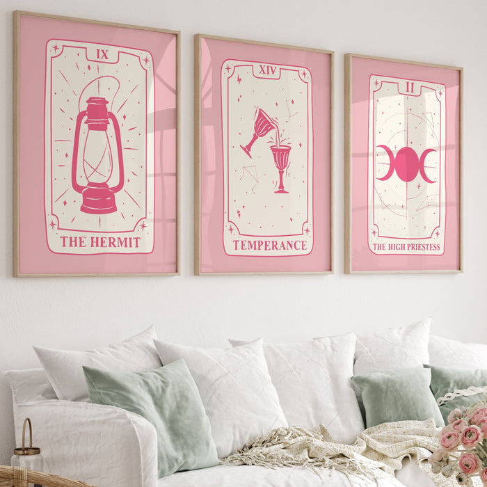 Trendy Retro Wall Art Bundle of 9, Retro Trendy Aesthetic Print,Lucky You Poster, Pink Cream Tarot Card Poster,Trendy Art,Funny Art, Digital
