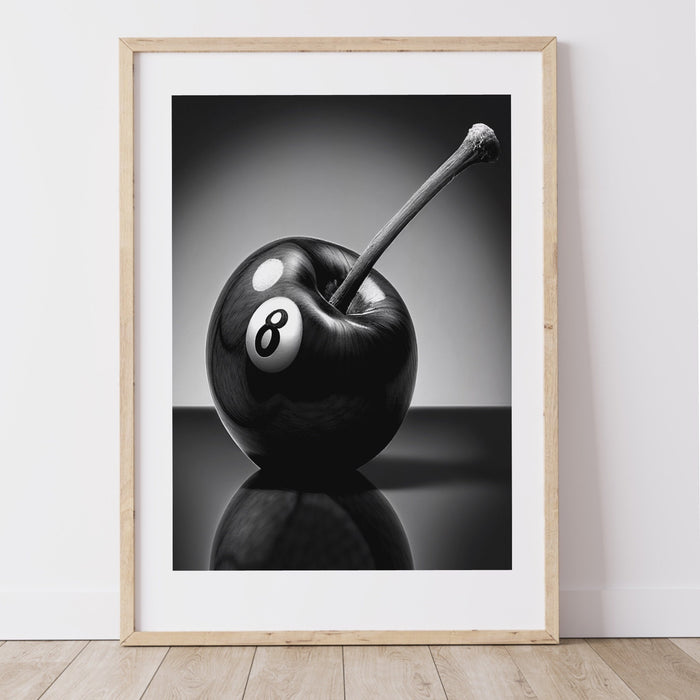 Trendy Retro 8 Ball Cherry Print, Black and White Photographic Wall Art Minimalist Decor Boy Dorm Room Art Large Printable, Digital Download
