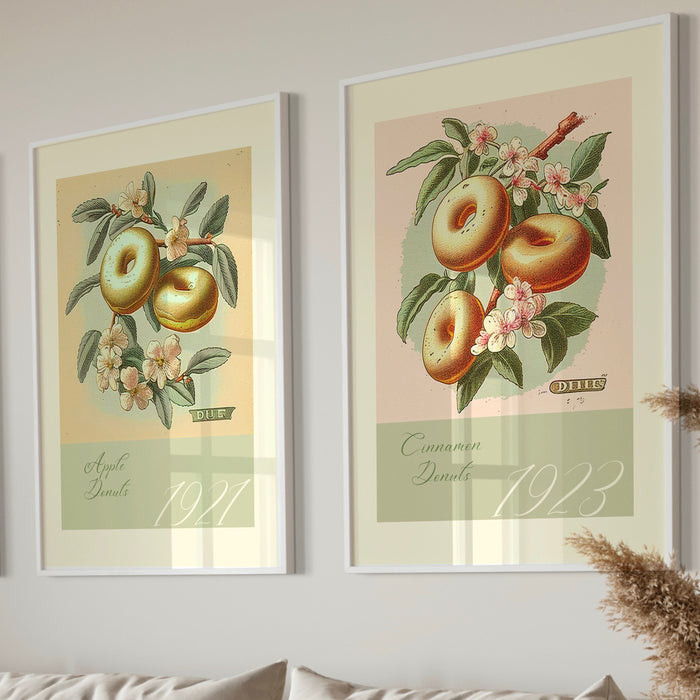 Botanical vintage, set of 2, donuts poster, Green and pink, Modern kitchen art, Printable wall art, Plant lover gift,donut, INSTANT DOWNLOAD
