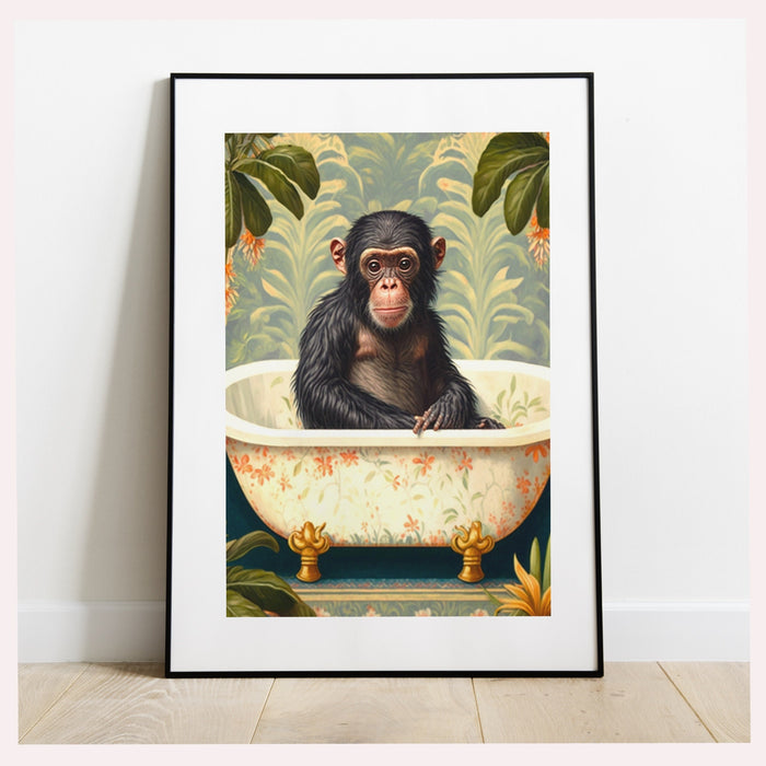 Animal in Bath Bathroom Art Print, Maximalist Animal in Bathtub Jungle Wall Art, Funny Bathroom Printable, Eclectic Boho Bathroom Home Decor