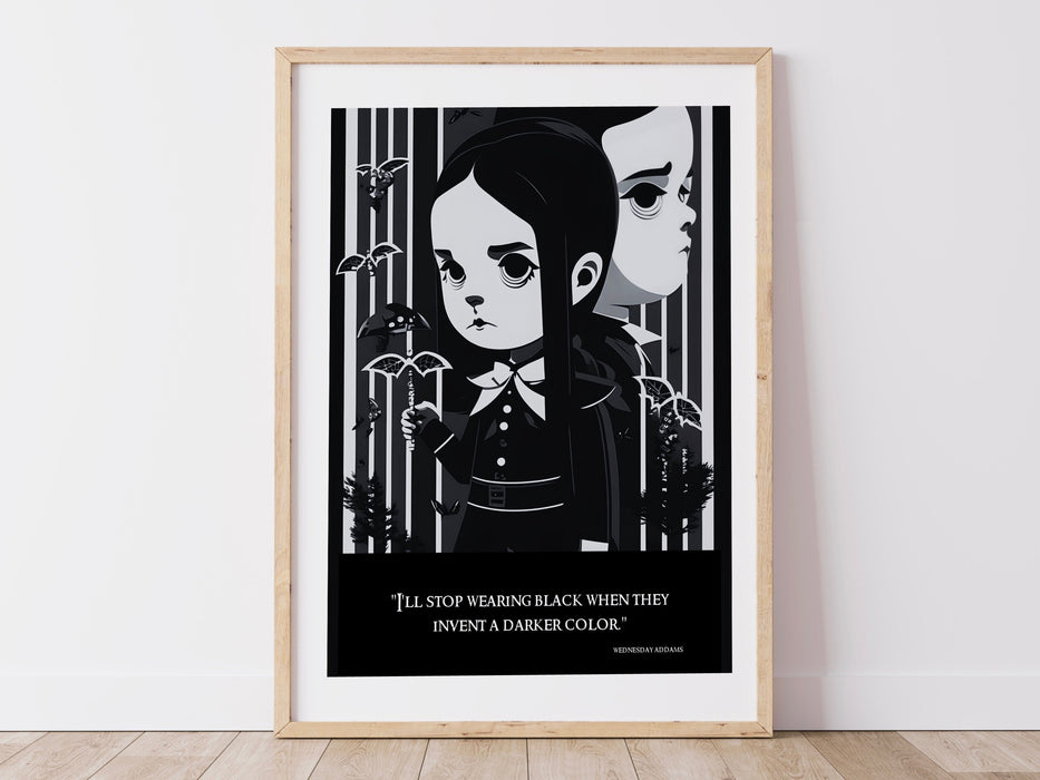 Black and white print | Wednesday Adams Poster| Printable Wall Art | Dark Academia | Funny Gift for Daughter |  INSTANT DOWNLOAD