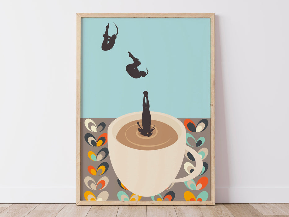 Coffee Print, Drink Poster, Modern Kitchen Decor, Retro Poster, Pop Art, Kitchen Art, Exhibition Poster, Illustration, Coffee Lover