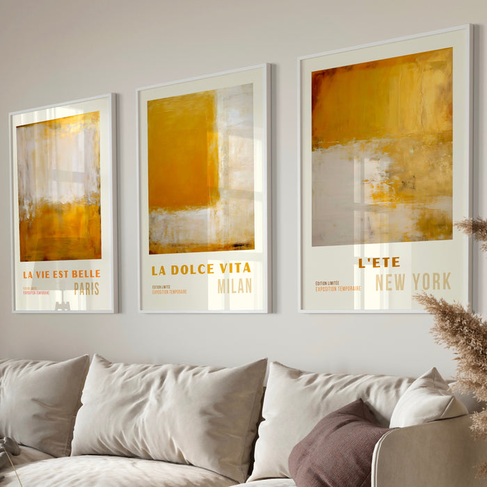 Set of 3 Gold Abstract Art, Gallery Wall, Minimal Prints, Modern wall art, Oil Painting, Large Printable Art, Golden Decor, Neutral, Digital