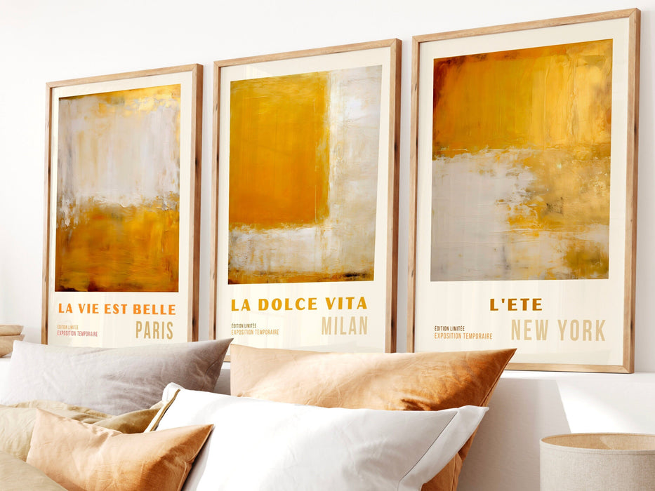 Set of 3 Gold Abstract Art, Gallery Wall, Minimal Prints, Modern wall art, Oil Painting, Large Printable Art, Golden Decor, Neutral, Digital