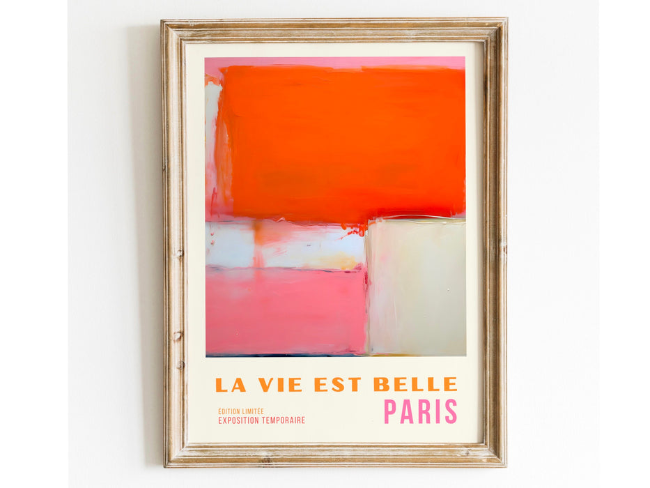 Vibrant Pink and Orange Abstract Digital Art Contemporary Wall Decor Digital Download, 70s Style Poster, Travel Poster, Printable set of 3,