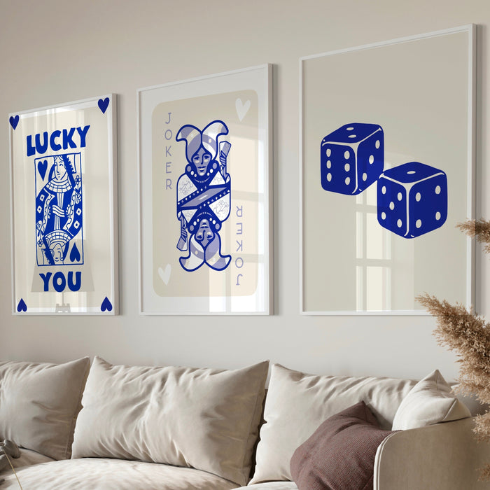 Trendy Retro Wall Art Set of 11,Retro Trendy Aesthetic Print,Lucky You Poster,Blue Beige,Trendy Wall Art,Funny Art, Minimalist, Digital Art