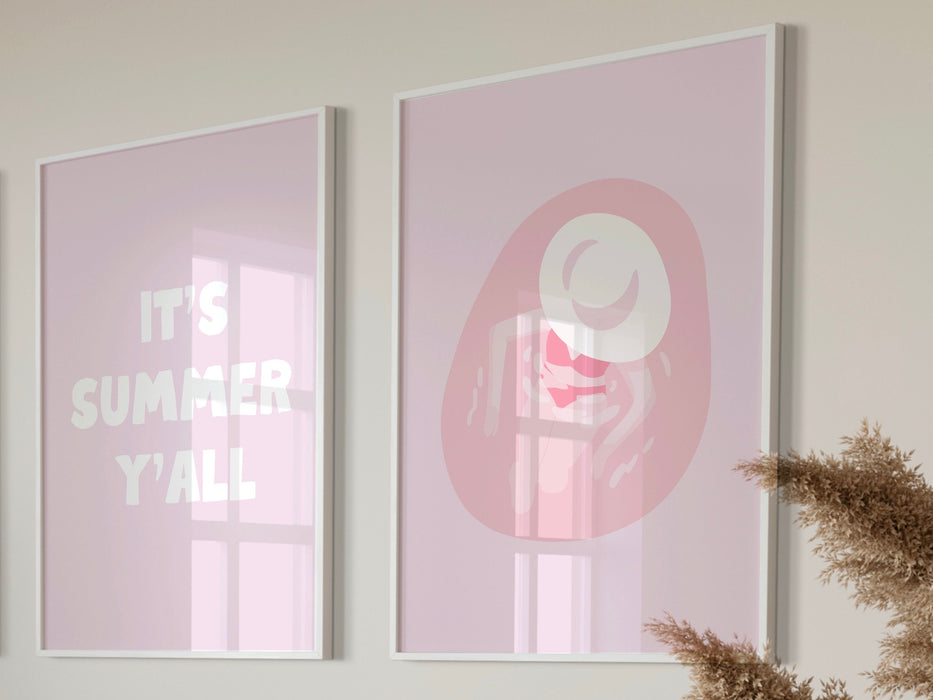 Trendy Retro Wall Art Set of 2, Summer Aesthetic Print, Pink Wall Decor,Pink Print, Cowgirl Wall Art,Funny Art, Minimalist, Instant Download
