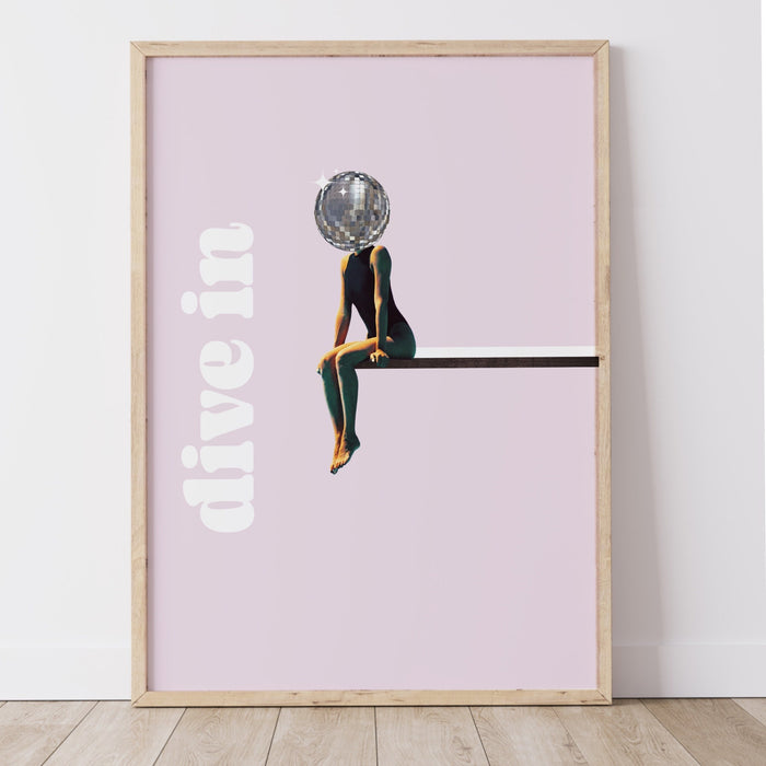 Disco Ball Head Poster, Funky Disco 70s Print, Pink Wall Art, Digital Artwork, Luxury Mirrorball Printable, Girly Dorm Room Art Trendy