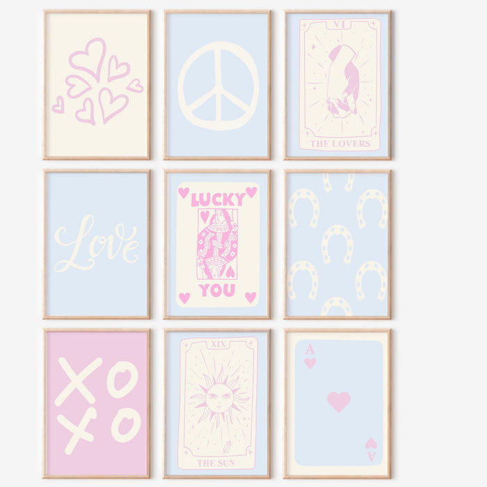 Trendy Retro Wall Art Set of 12,Retro Trendy Aesthetic Print,Lucky You Poster,Pink Print,Trendy Wall Art,Funny Art, Minimalist, Digital Art