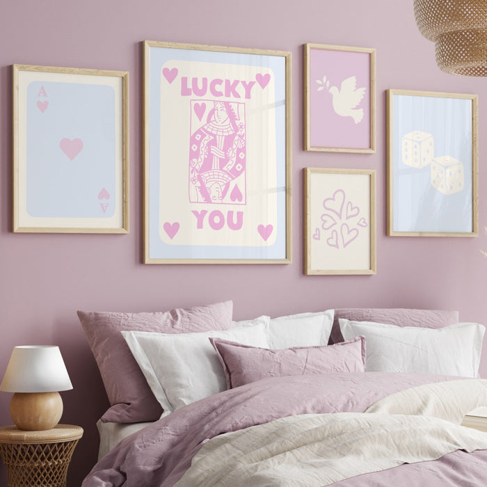 Trendy Retro Wall Art Set of 12,Retro Trendy Aesthetic Print,Lucky You Poster,Pink Print,Trendy Wall Art,Funny Art, Minimalist, Digital Art