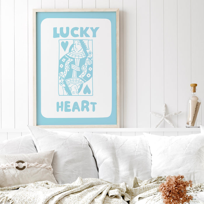 Trendy Retro Wall Art Set of 2 ,Retro Trendy Aesthetic Print, Lucky You Heart Poster, Pale Blue Green Print, Funny Art,  Minimalist, Digital