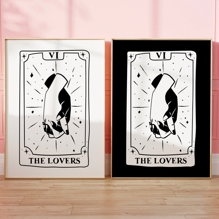 Trendy Retro Wall Art Set of 2, The Lovers Tarot Card, Aesthetic Print, Poster, Black and White Trendy Wall Art, Minimalist, Digital Art