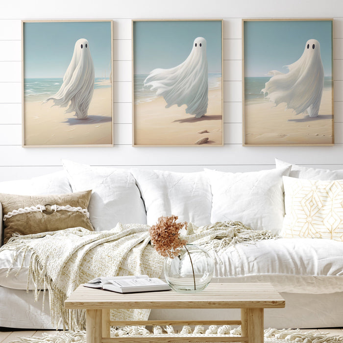 Trendy Halloween Gallery Set of 6, Cute Beach Ghost Halloween Printable, Retro Fall, Fall Printable, Set of 6, Landscape