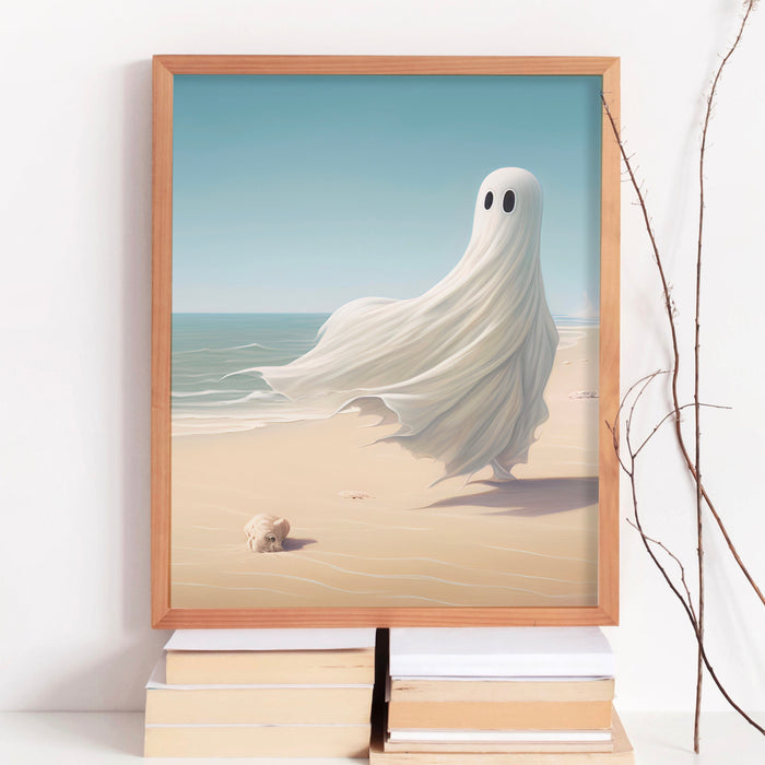 Gallery Wall Art Set of 6, Cute Beach Ghost Halloween Printable, Trendy Halloween,  Retro Fall, Printable, Landscape and portrait