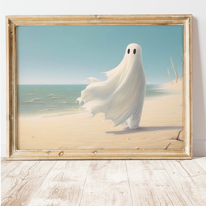 Gallery Wall Art Set of 6, Cute Beach Ghost Halloween Printable, Trendy Halloween,  Retro Fall, Printable, Landscape and portrait