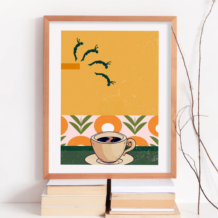 Coffee Print, Drink Poster, Modern Kitchen Decor, Retro Poster, Pop Art, Kitchen Art, Exhibition Poster, Illustration, Coffee Lover, PRINTED