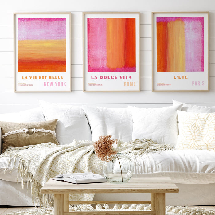 Pink Orange Abstract, Printable set of 3, 70s Style Poster, 60s Flower Print, Orange Pink Decor, Dork Room Wall Art, Digital Download