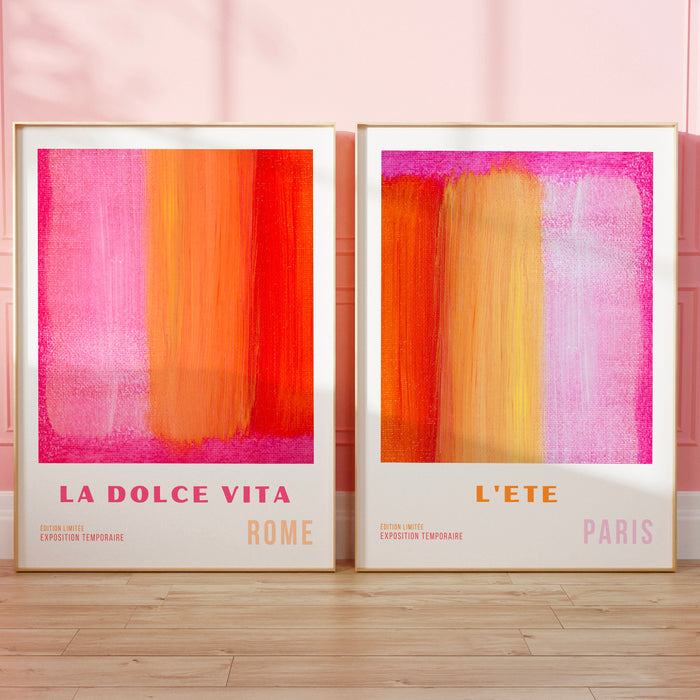 Pink Orange Abstract, Printable set of 3, 70s Style Poster, 60s Flower Print, Orange Pink Decor, Dork Room Wall Art, Digital Download