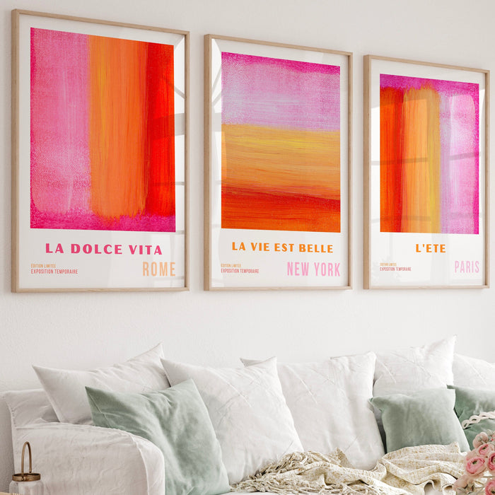 Pink Orange Abstract, Printable set of 3, 70s Style Poster, 60s Flower Print, Orange Pink Decor, Dork Room Wall Art, Digital Download