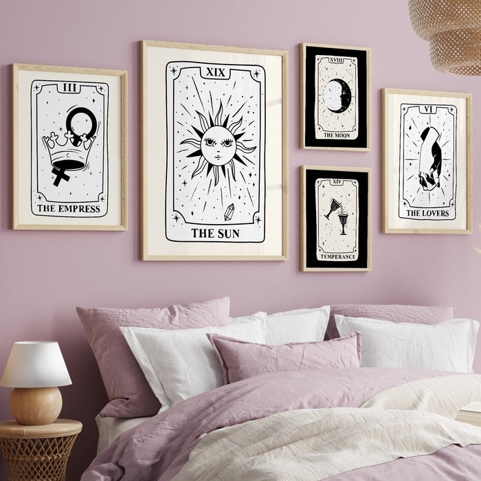 Trendy Retro Wall Art Set of 18, Retro Trendy Aesthetic Print, Celestial tarot,Black and Beige Poster,Trendy Wall Art,Funny Art, Digital Art