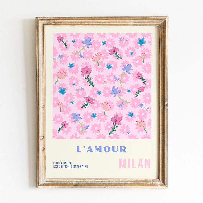 Above Bed Wall Art, Pink Blue Digital Download, Printable set of 6, 70s Style Poster, 60s Flower Print, Orange Pink Decor Dork Room Wall Art