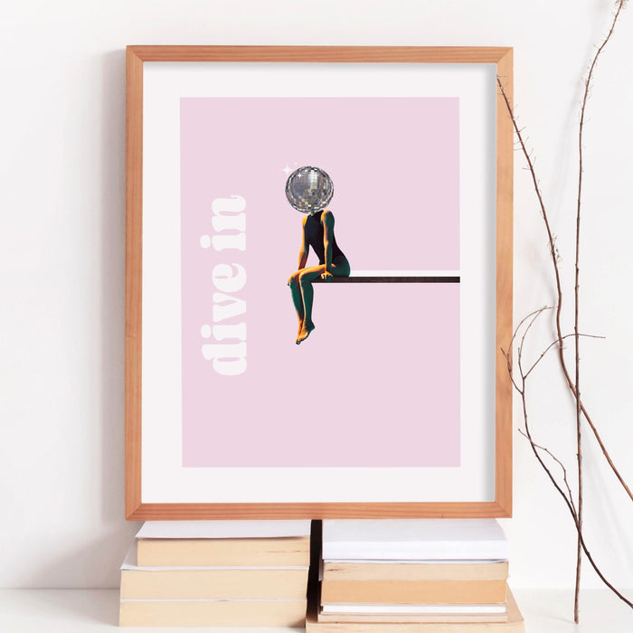 Disco Ball Head Poster, Funky Disco 70s Print, Pink Wall Art, Digital Artwork, Luxury Mirrorball Printable, Girly Dorm Room Art Trendy