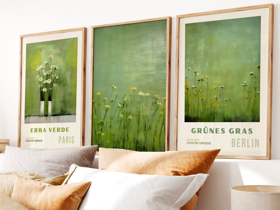 Printable Wildflower Field Landscape Oil Paintings Printable set of 9, Vintage Farm House, Country Field Green flowers, Art Digital Download