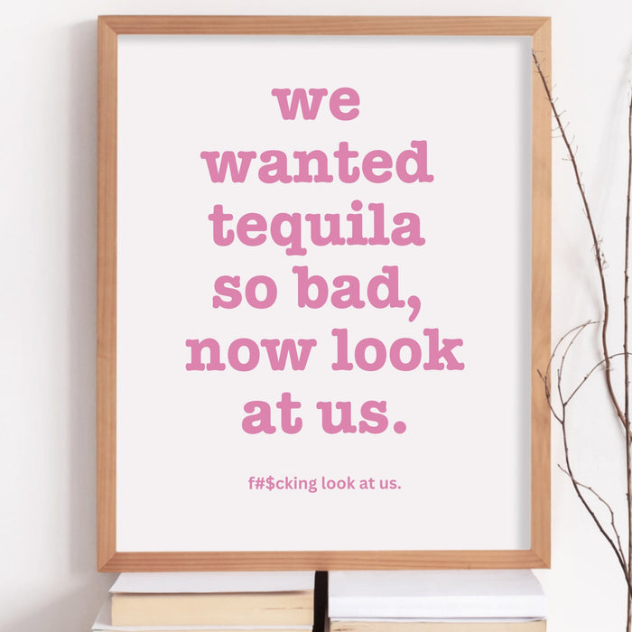 Trendy Retro Wall Art, Tequila drinking poster, Pink Wall Art, Guest Check Maximalist Aesthetic Print Funny Art, Minimalist Digital Download