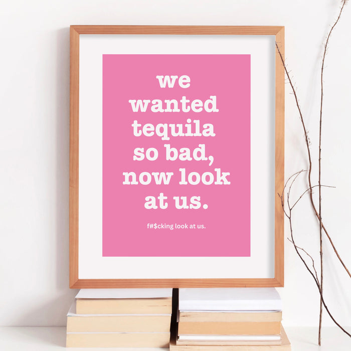 Trendy Retro Wall Art, Tequila drinking poster, Pink Wall Art, Guest Check Maximalist Aesthetic Print Funny Art, Minimalist Digital Download