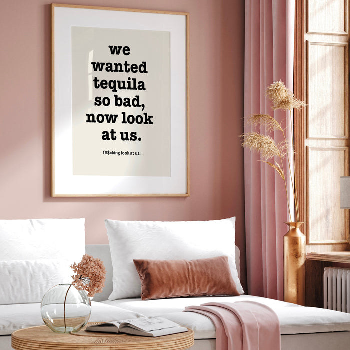 Trendy Retro Wall Art, Funny Tequila drinking poster, Black and Beige Wall Art, Maximalist Aesthetic Print, Minimalist funky dorm printable