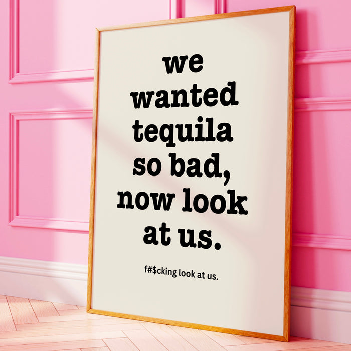 Trendy Retro Wall Art, Funny Tequila drinking poster, Black and Beige Wall Art, Maximalist Aesthetic Print, Minimalist funky dorm printable