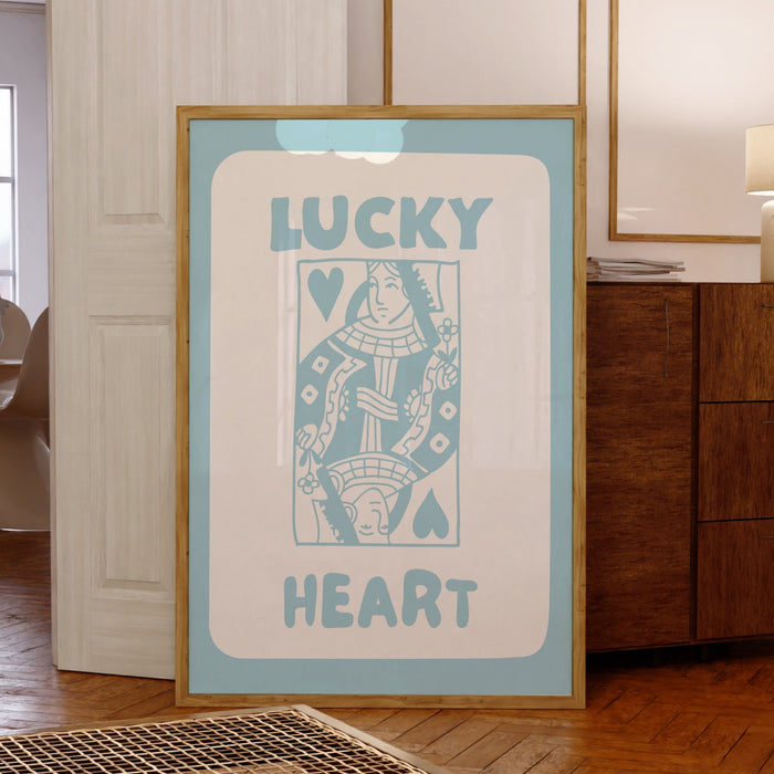 Trendy Retro Wall Art Set of 2 ,Retro Trendy Aesthetic Print, Lucky You Heart Poster, Pale Blue Green Print, Funny Art,  Minimalist, Digital