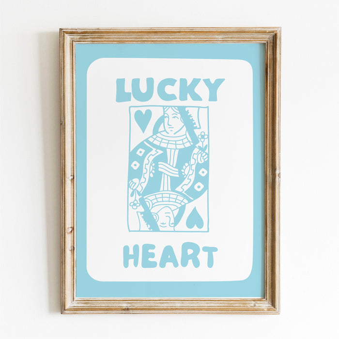Trendy Retro Wall Art Set of 2 ,Retro Trendy Aesthetic Print, Lucky You Heart Poster, Pale Blue Green Print, Funny Art,  Minimalist, Digital