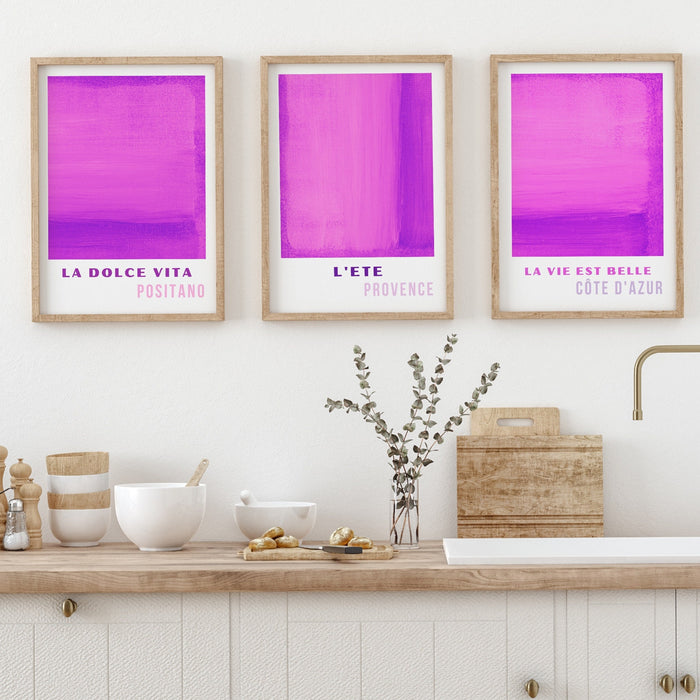 Pink Purple Abstract Digital Download, 70s Style Poster, Treandy Retro Pink Wall Art,  Dork Room Decor, Printable set of 3, Digital Download