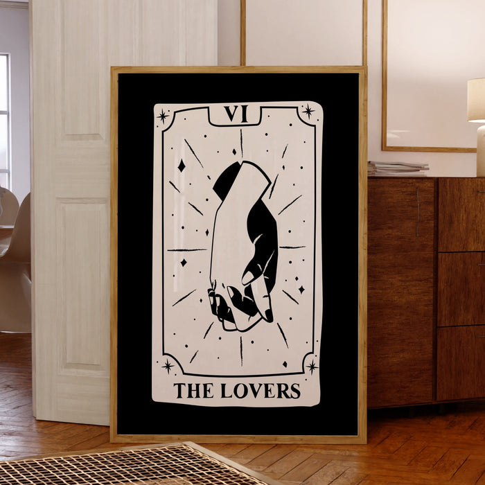 Trendy Retro Wall Art Set of 2, The Lovers Tarot Card, Aesthetic Print, Poster, Black and White Trendy Wall Art, Minimalist, Digital Art