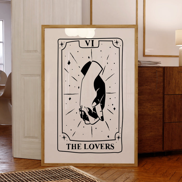 Trendy Retro Wall Art Set of 2, The Lovers Tarot Card, Aesthetic Print, Poster, Black and White Trendy Wall Art, Minimalist, Digital Art