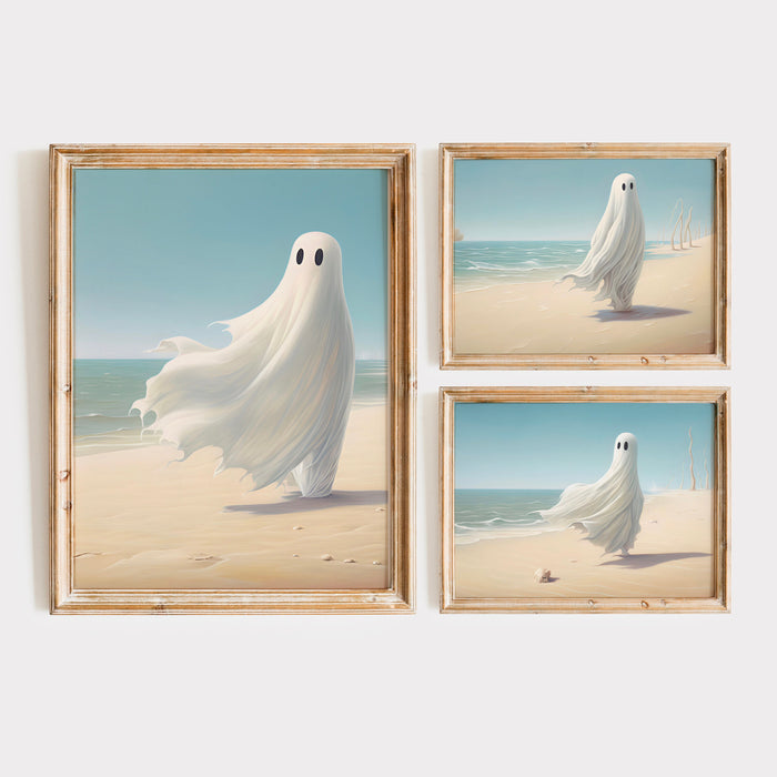 Trendy Halloween Gallery Set of 6, Cute Beach Ghost Halloween Printable, Retro Fall, Fall Printable, Set of 6, Landscape