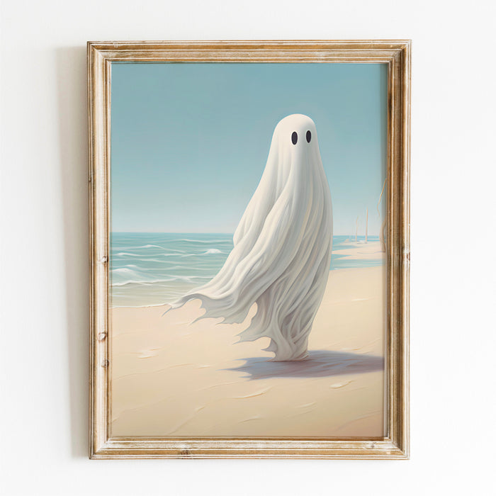 Gallery Wall Art Set of 6, Cute Beach Ghost Halloween Printable, Trendy Halloween,  Retro Fall, Printable, Landscape and portrait