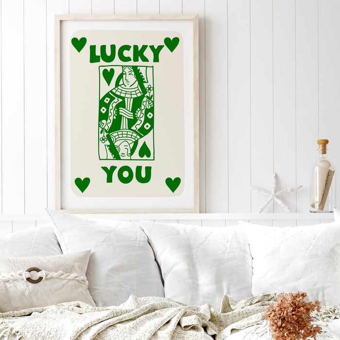 Trendy Retro Wall Art Set Of 12, Retro Trendy Minimalist Print Green and Beige Print, Lucky You Poster, Trendy Wall Art, Funny Art, Digital,