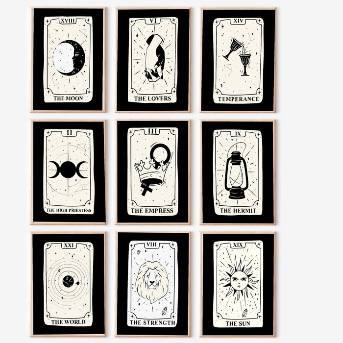 Trendy Retro Wall Art Set of 18, Retro Trendy Aesthetic Print, Celestial tarot,Black and Beige Poster,Trendy Wall Art,Funny Art, Digital Art