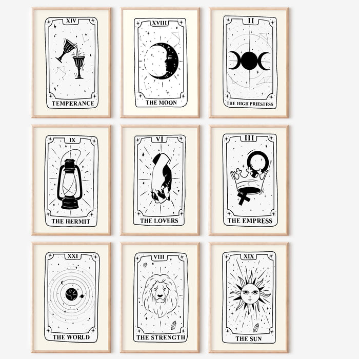 Trendy Retro Wall Art Set of 18, Retro Trendy Aesthetic Print, Celestial tarot,Black and Beige Poster,Trendy Wall Art,Funny Art, Digital Art