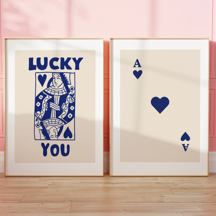 Trendy Retro Wall Art Set of 3, Retro Trendy Aesthetic Print,Lucky You Poster,Blue Print, Trendy Wall Art,Funny Art, Minimalist, Digital Art