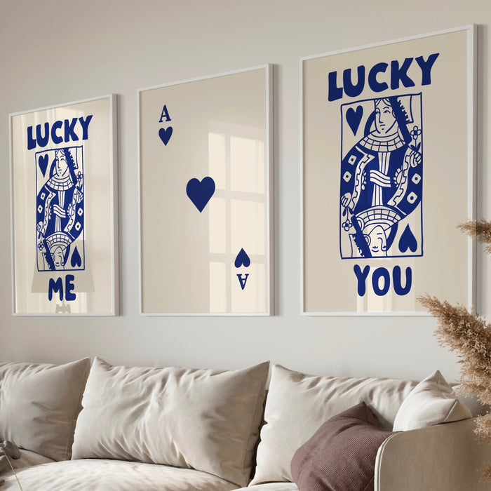 Trendy Retro Wall Art Set of 3, Retro Trendy Aesthetic Print,Lucky You Poster,Blue Print, Trendy Wall Art,Funny Art, Minimalist, Digital Art