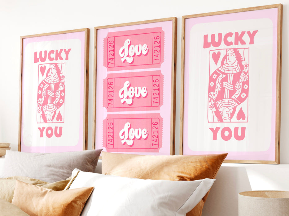 Trendy Retro Wall Art Set of 9,Retro Trendy Aesthetic Print,Lucky You Poster,Pink Print,Trendy Wall Art,Funny Art, Minimalist, Digital Art