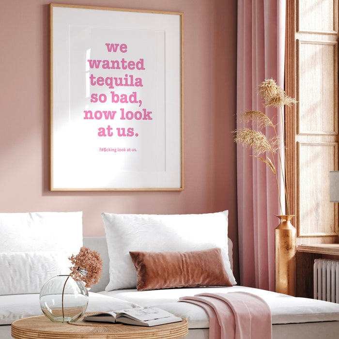 Trendy Retro Wall Art, Tequila drinking poster, Pink Wall Art, Guest Check Maximalist Aesthetic Print Funny Art, Minimalist Digital Download