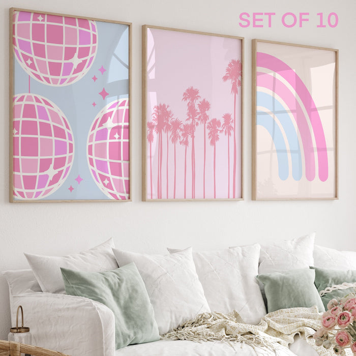 Trendy Retro Wall Art Set of 10,Retro Trendy Aesthetic Print,Lucky You Poster,Pink Print,Trendy Wall Art,Funny Art, Minimalist, Digital Art