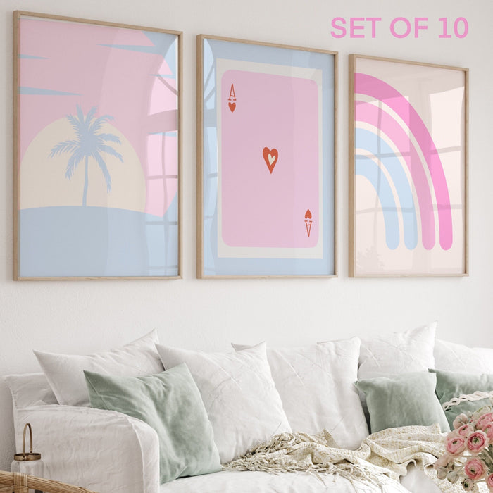 Trendy Retro Wall Art Set of 10,Retro Trendy Aesthetic Print,Lucky You Poster,Pink Print,Trendy Wall Art,Funny Art, Minimalist, Digital Art